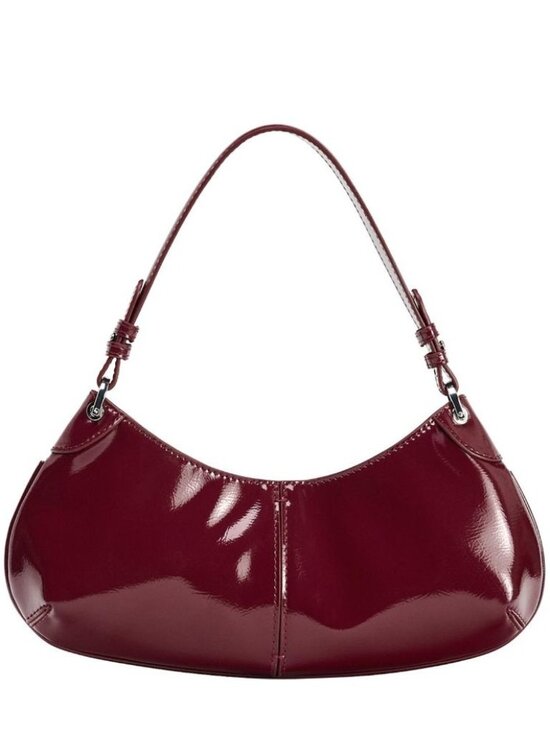 Zara Handbags - Zara Burgundy Patent Leather Mini Shoulder Bag Y2K